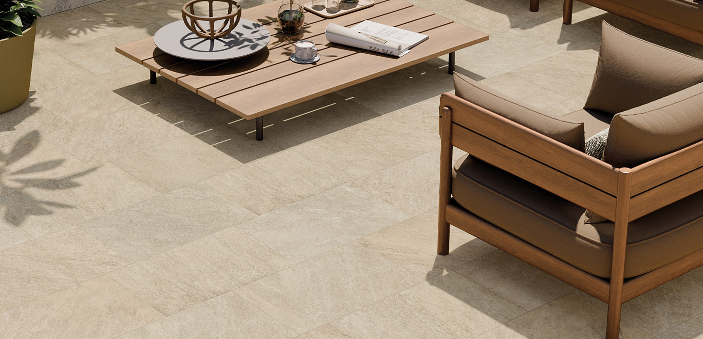 Pavimento gres porcellanato effetto pietra serie GEOS BEIGE per esterno 30.5x60.5 cm