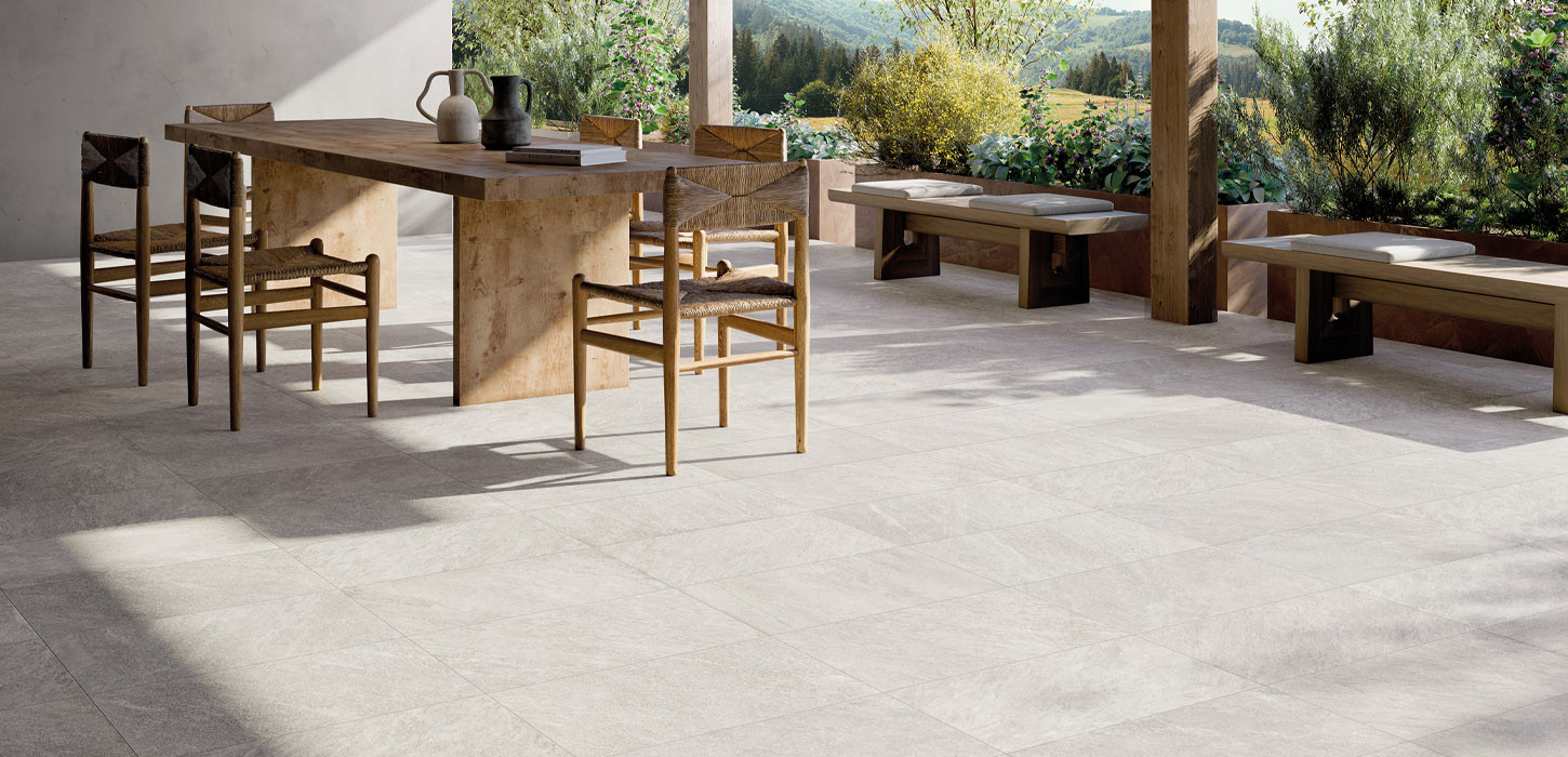 Pavimento gres porcellanato effetto pietra serie GEOS WHITE per esterno 30.5x60.5 cm