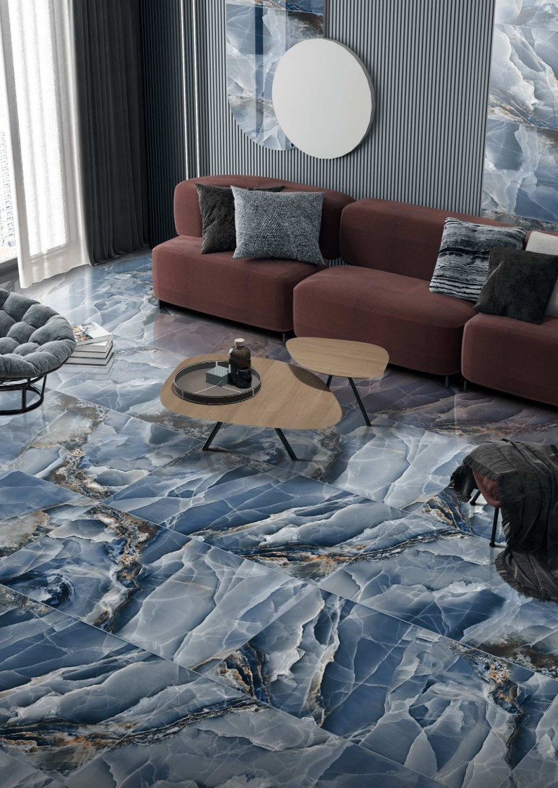 Pavimento in gres porcellanato effetto marmo lucido ONYX ANDORRA BLU 60x120 Bertolani