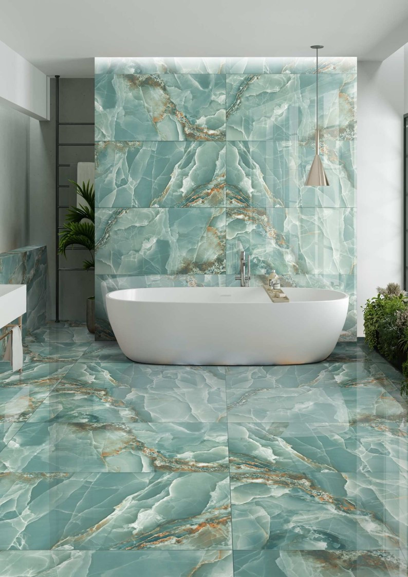 Pavimento in gres porcellanato effetto marmo lucido ONYX ANDORRA GREEN 60x120 Bertolani