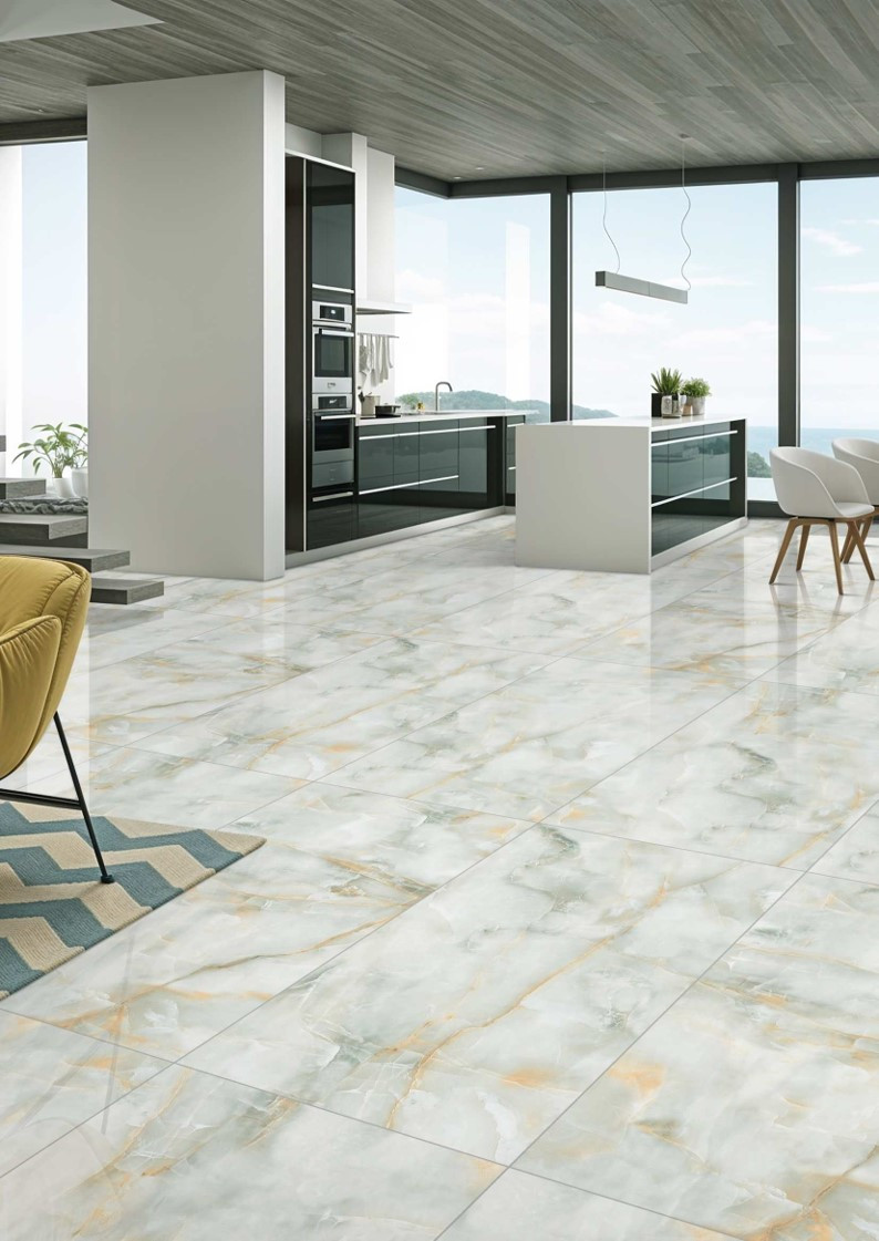 Pavimento in gres porcellanato effetto marmo lucido ONYX ROBINS GREEN 60x120 Bertolani