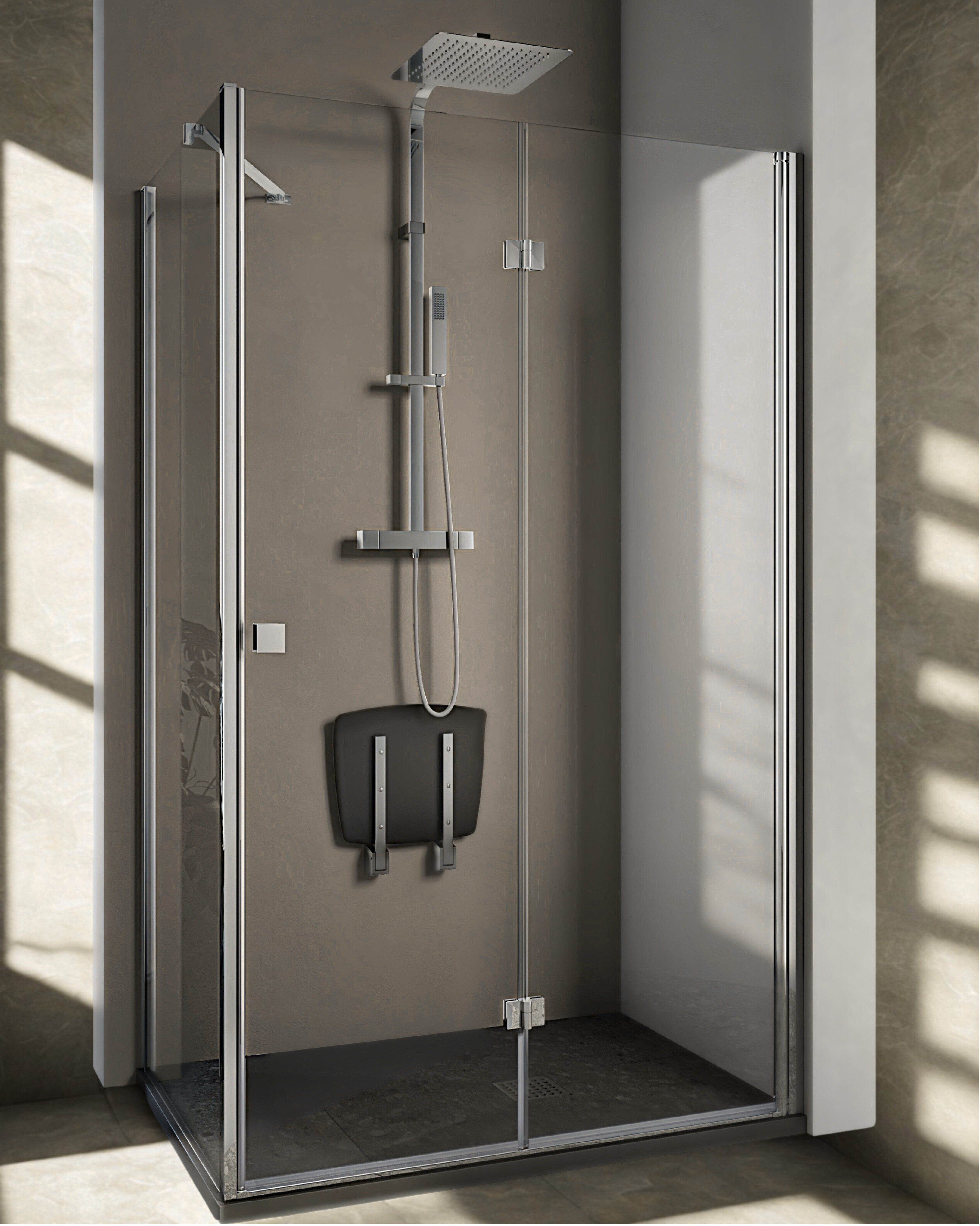 Box doccia battente ALBA SUN con profilo in alluminio cromato e cristallo trasparente