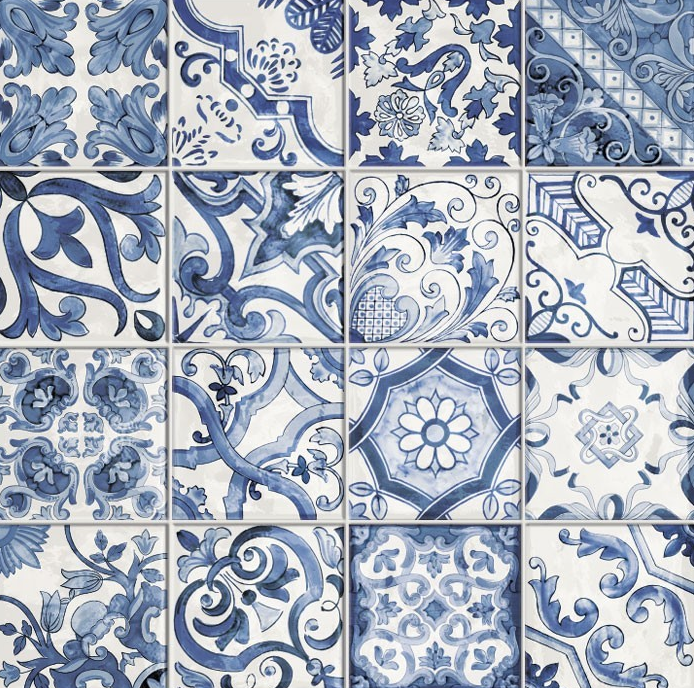Cementine in gres smaltato lucido serie AMALFI MIX BLU 15x15