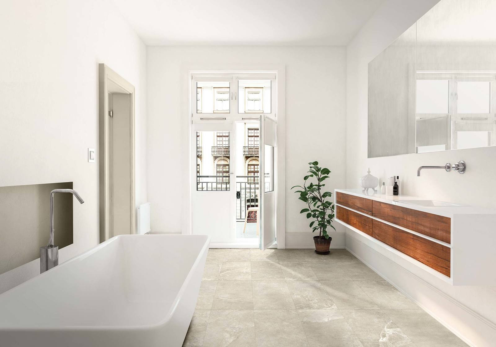 Pavimento in gres porcellanato 2 cm galleggiante Ultra Ermetica Bianco serie Outdoor by Dado Ceramica