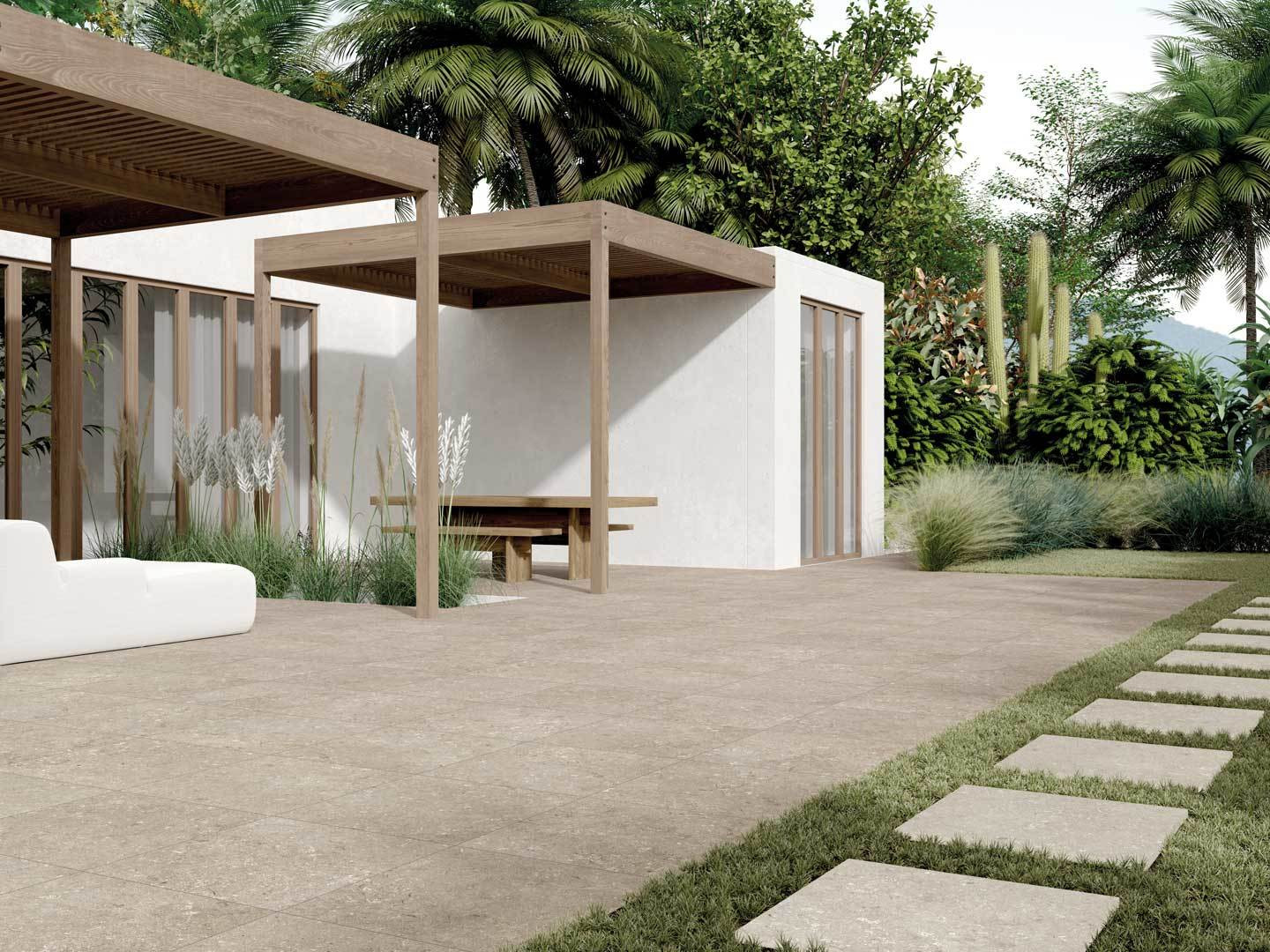 Pavimento in gres porcellanato 2 cm galleggiante Ultra Shellstone Beige serie Outdoor by Dado Ceramica