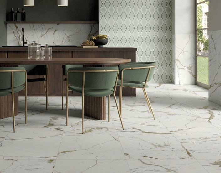 Pavimento in gres effetto marmo Calacatta Oro Opaco