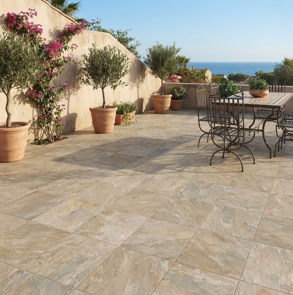 Pavimento galleggiante in gres effetto pietra New Ultra Slate Grey 60x60 20 mm per esterno