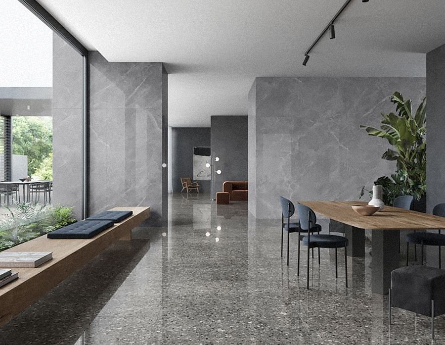 Pavimento e Rivestimento in gres porcellanato Lucido Baltic Grey serie Cave By Saime Ceramica