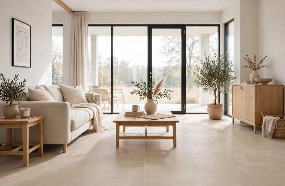 Pavimento in gres porcellanato serie Cruda colore Beige R9 by Ceramica Rondine
