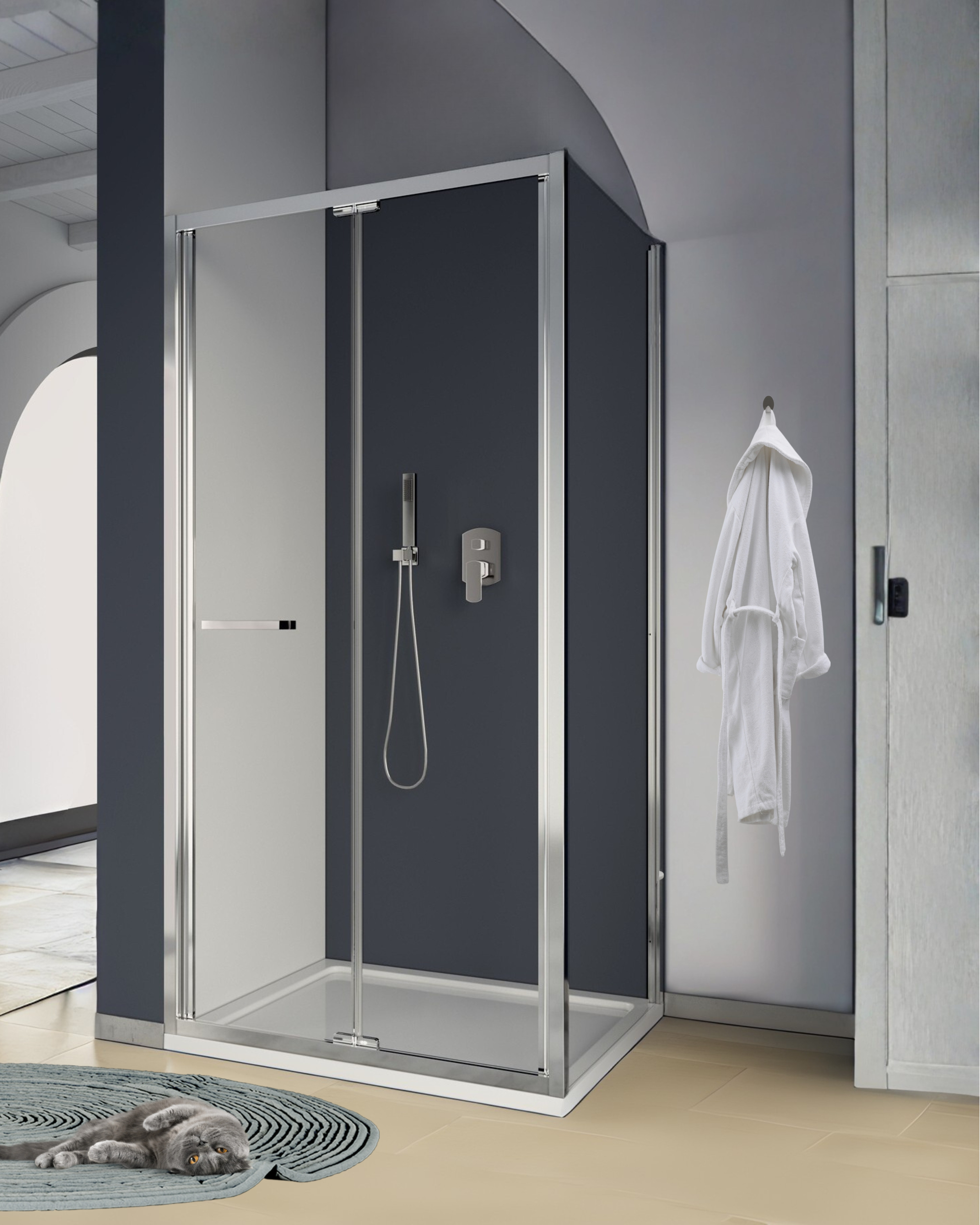 Box doccia scorrevole serie ANT con profilo cromato e cristallo trasparente