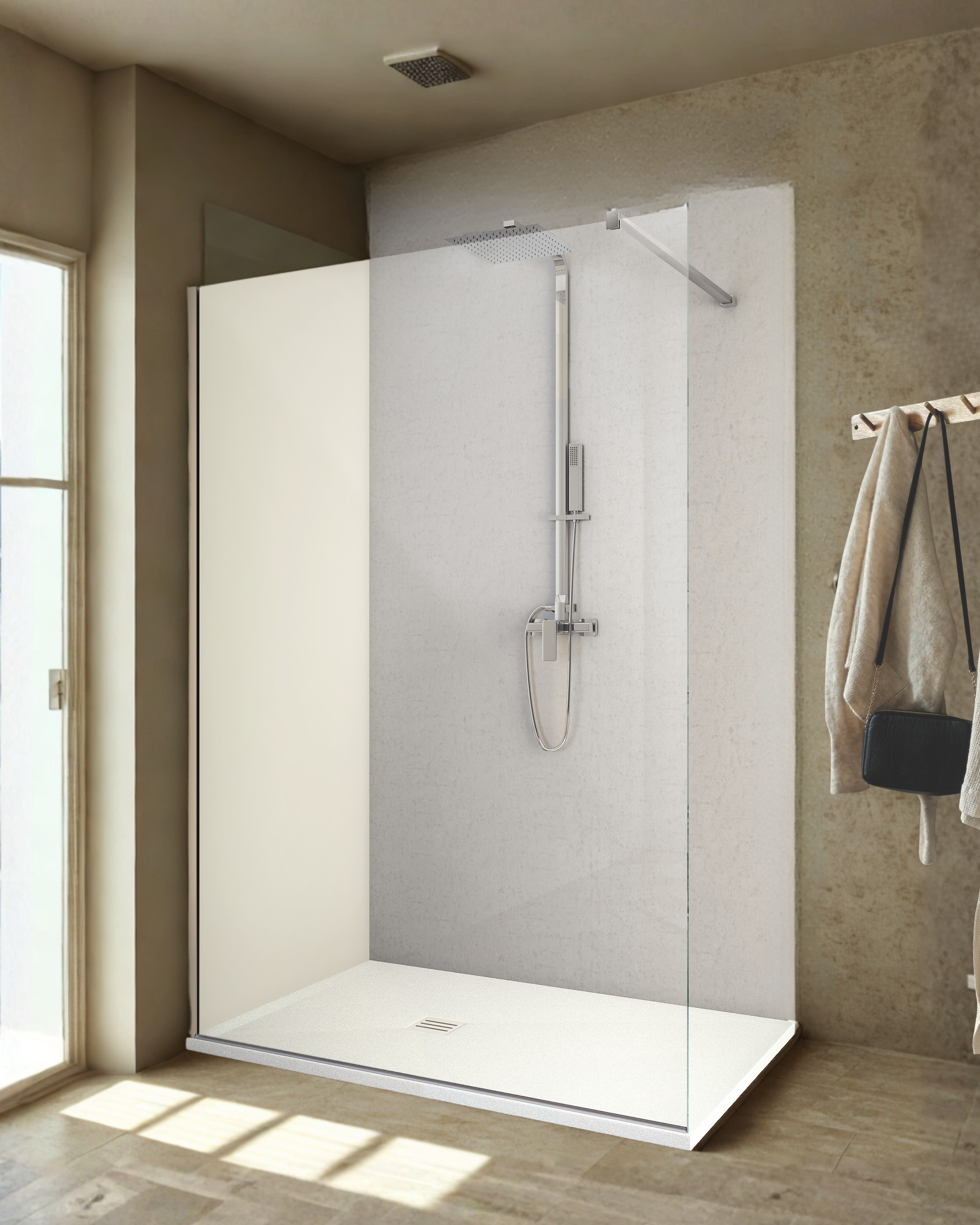 Box doccia open space FILO con profilo in alluminio cromato e cristallo trasparente