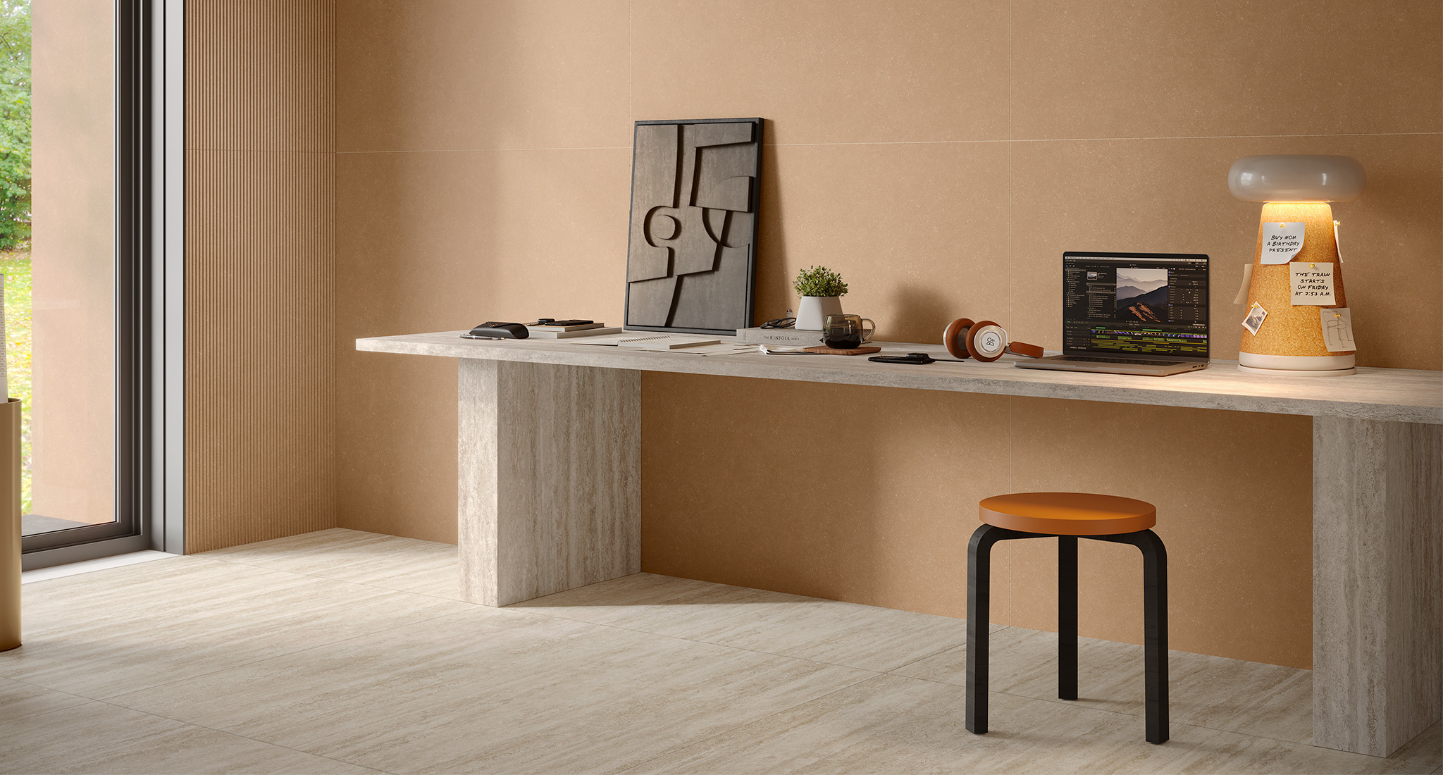 Pavimento in gres effetto cemento serie MATERIA colore CARAMEL by Saime