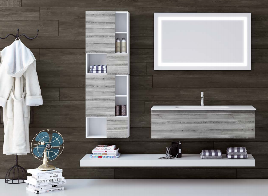 Composizione MEDEA 12 con top lavabo integrato, specchiera, staffa e pensile