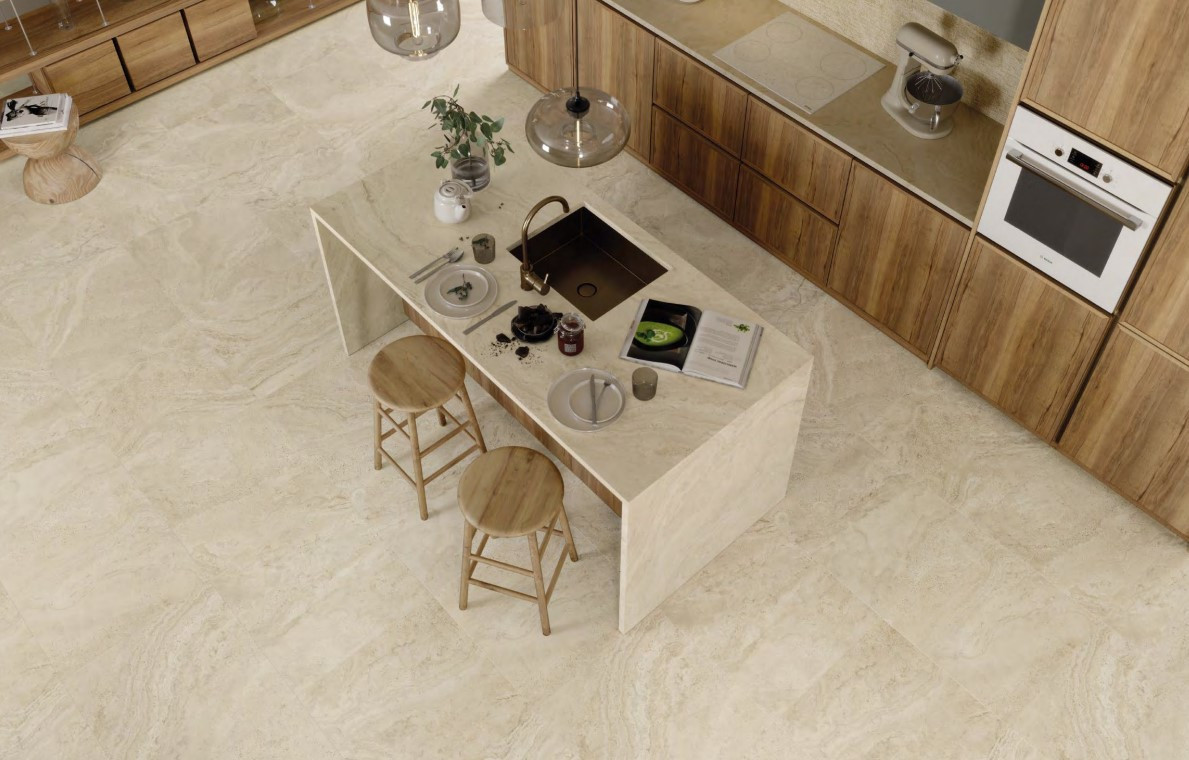 Pavimento e rivestimento in gres Unique Travertine Cream Minimal 120x120