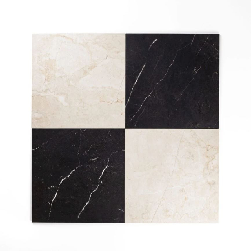 Pavimento SCACCHIERA 30x30 in gres porcellanato opaco Creme e Noir Parisian