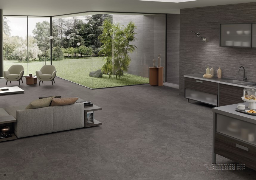 Pavimento e rivestimento in gres porcellanato Portland Stone Cross Cut Anthracite R10 by Emilceramica