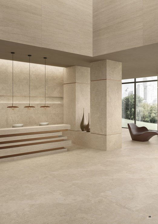 Pavimento e rivestimento in gres porcellanato Portland Stone Cross Cut Sand R11 by Emilceramica