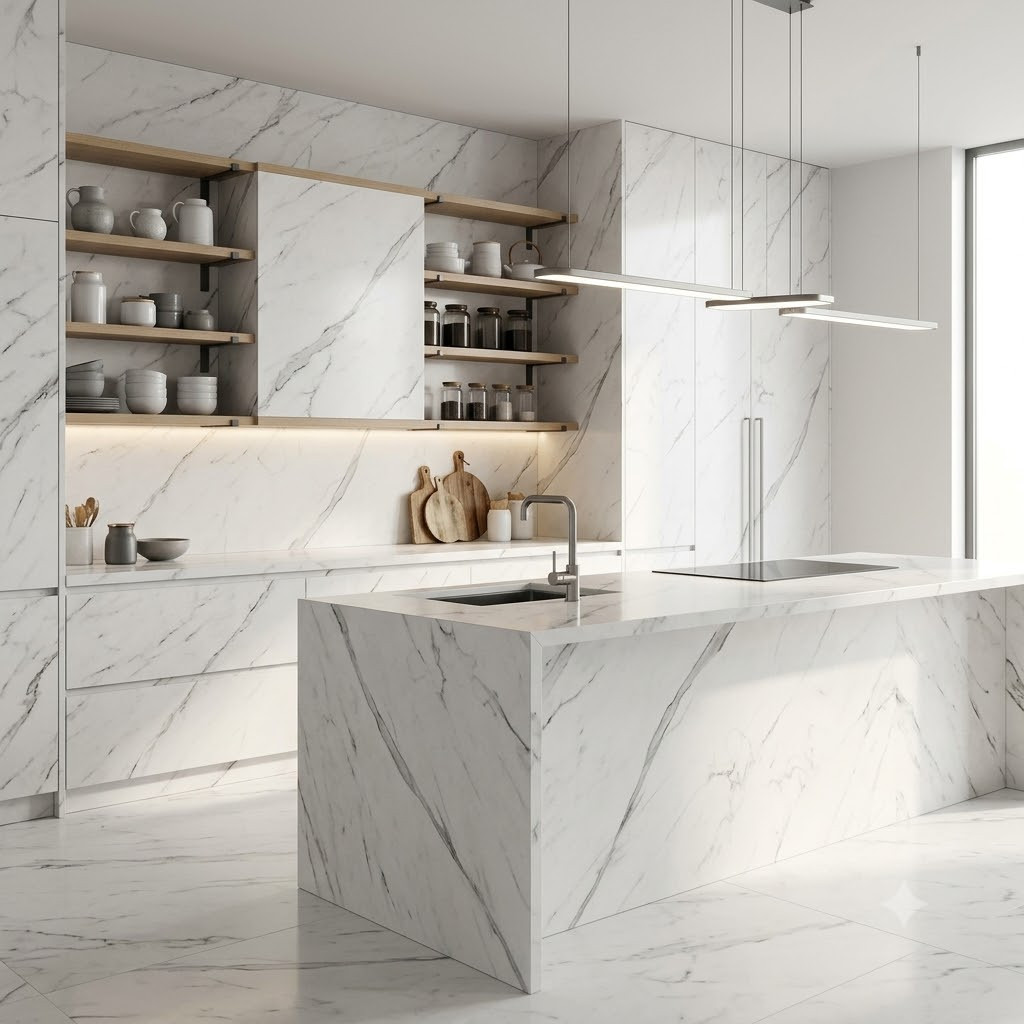 Lastra In Gres Casalgrande Padana Marmoker Statuario Grigio 120x278
