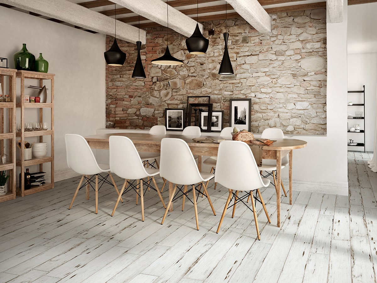 Pavimento in gres effetto legno serie PAINTED WHITE 15x90 cm by Saime