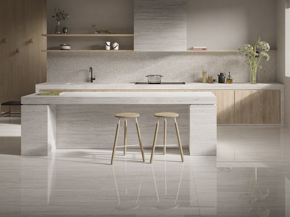 Pavimento e rivestimento in gres porcellanato Veincut Bianco Naturale serie TRAVERTINO by Saime Ceramica