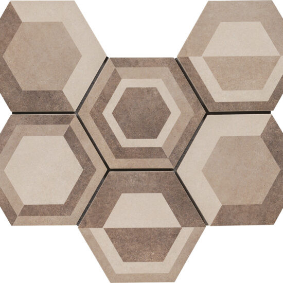 Esagona in gres porcellanato serie Rewind Geometrico Caldi by Ceramica Ragno 21x18.2 cm