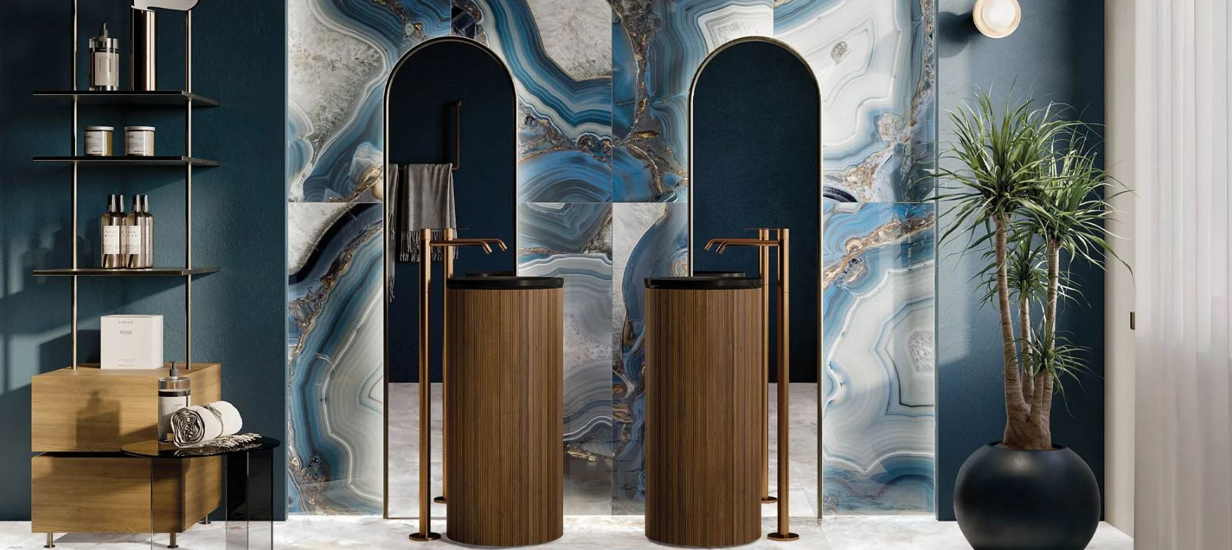 Pavimento in gres porcellanato opaco effetto marmo onice AGATA BLUE by Bottega Ceramiche