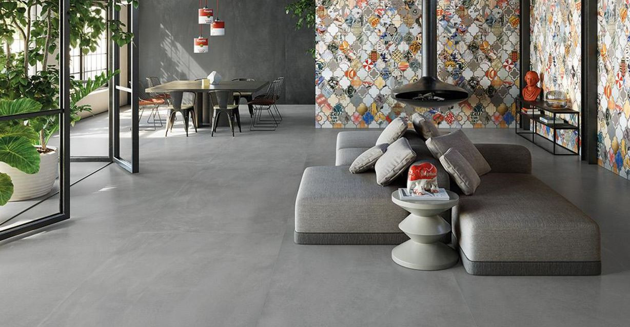 Pavimento in gres porcellanato serie PIGMENTO by ERGON colore GRIGIO BASALTO