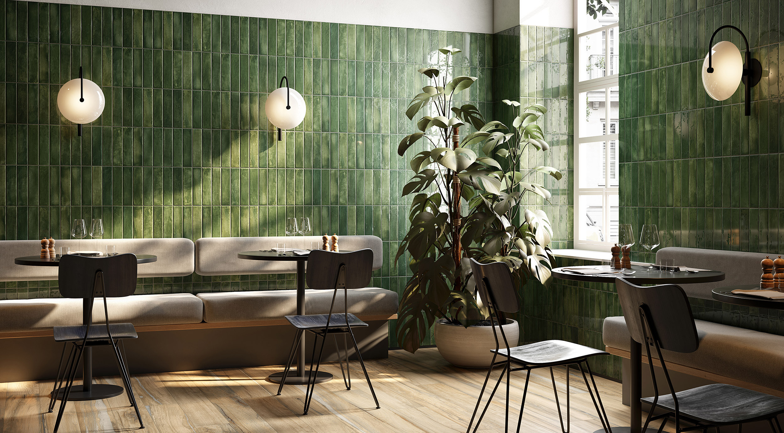 Rivestimento in gres porcellanato smaltato brick generation colore GREEN serie MOJAVE by Ceramica Rondine