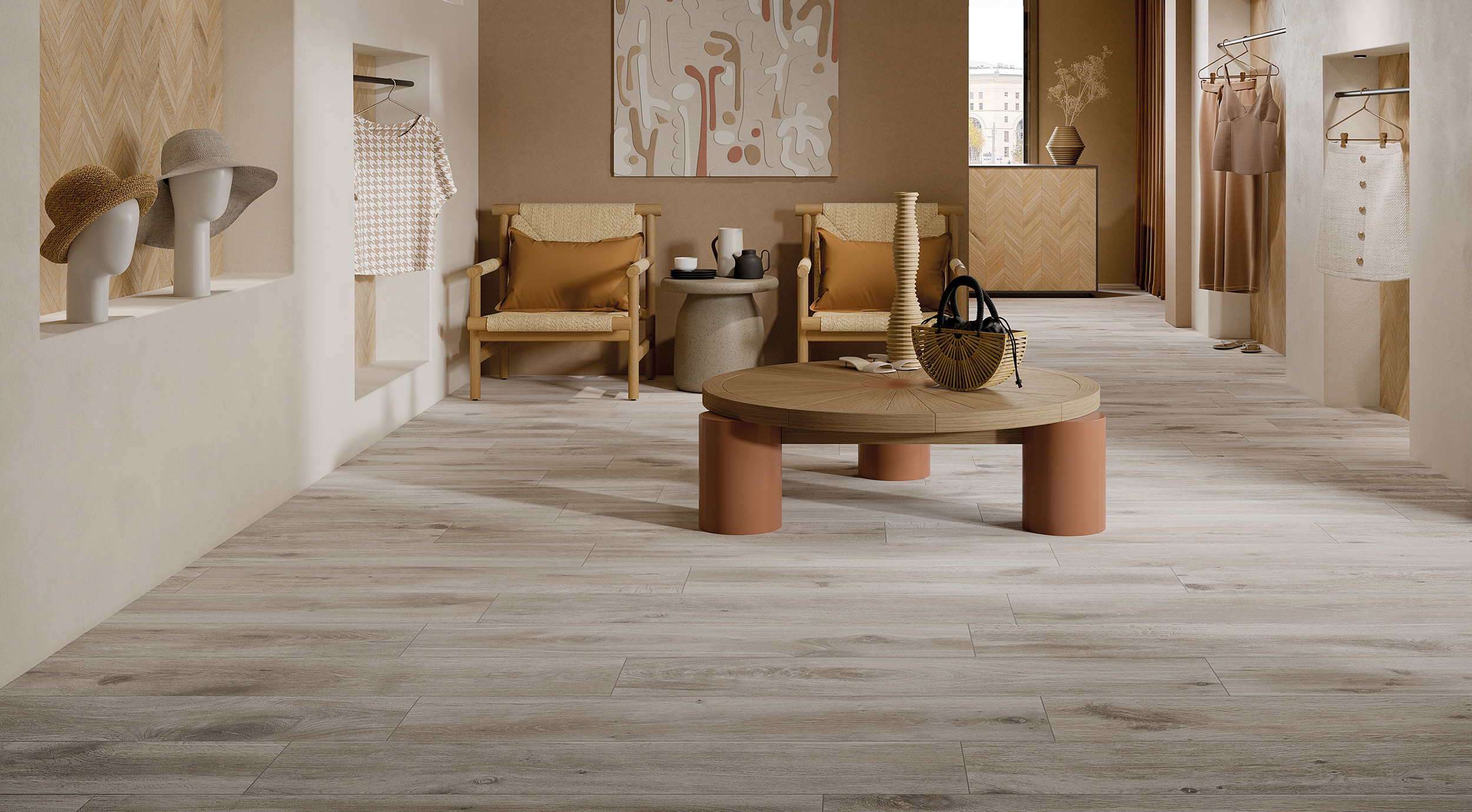 Pavimento in gres effetto legno serie CORTINA by Rondine IVORY