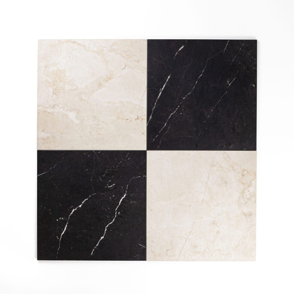 Pavimento SCACCHIERA 30x30 in gres porcellanato opaco Creme e Noir Parisian