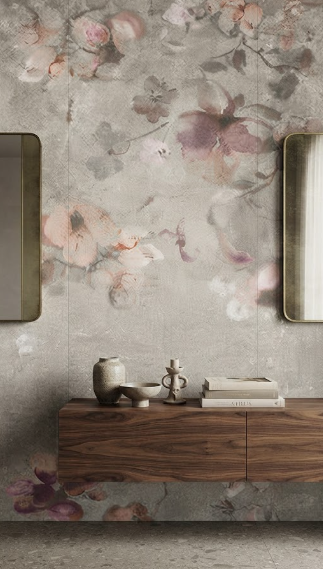 Rivestimento in gres porcellanato Decoro FLOWER GREY serie Cult 60x120 cm