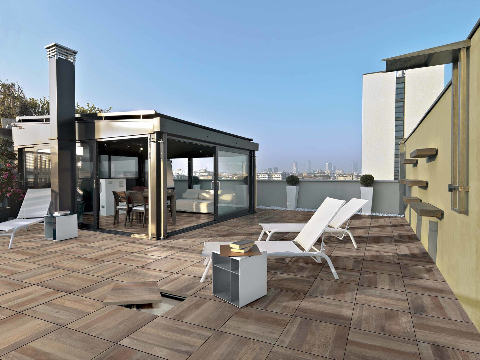 Pavimento in gres porcellanato 2 cm galleggiante Ultra Wood serie Outdoor