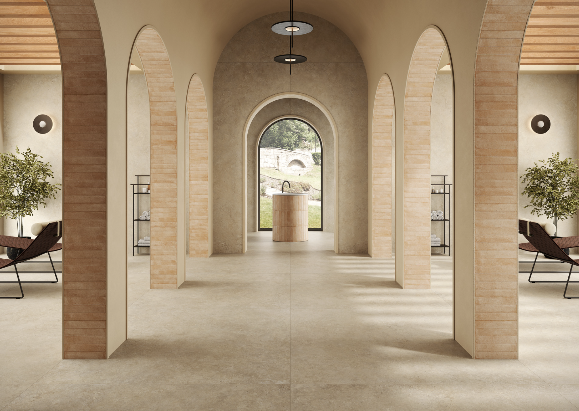 Pavimento e rivestimento in gres fine porcellanato Beige R10 Naturale serie MYSTONE TIVOLI by Marazzi