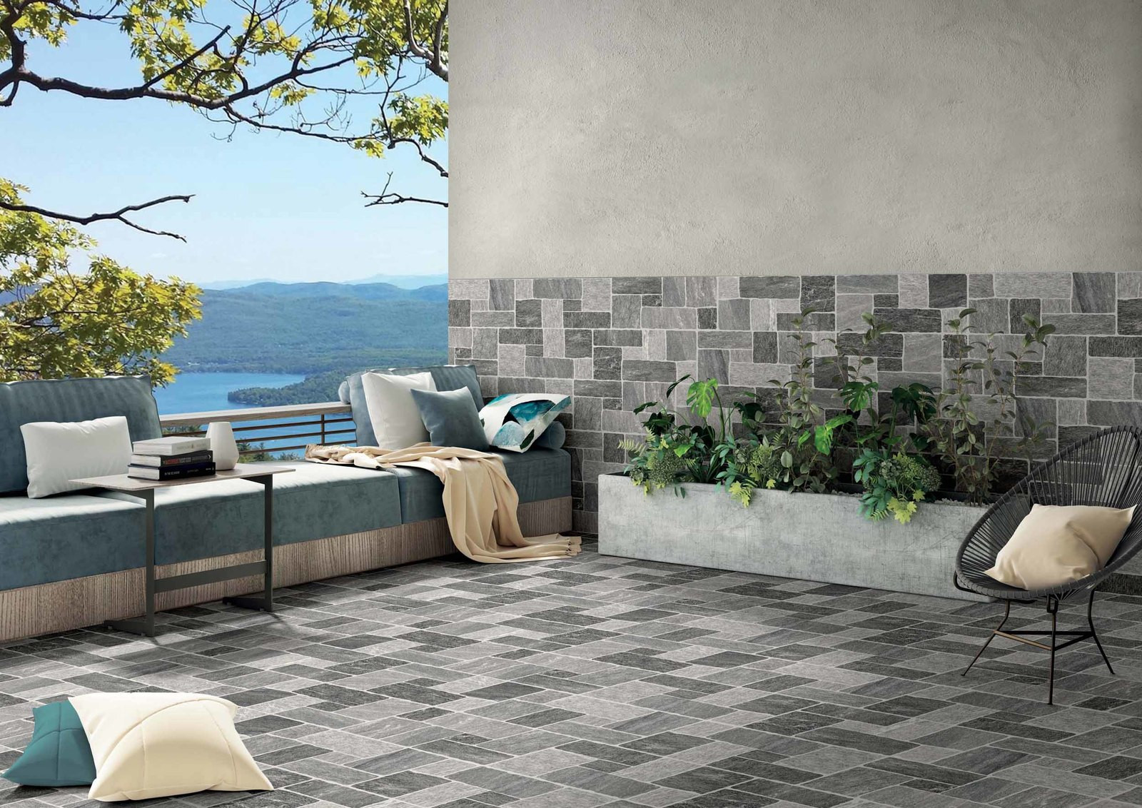 Pavimento in gres porcellanato effetto Pietra di Vals Muro di Siena per esterno by Dado Ceramiche