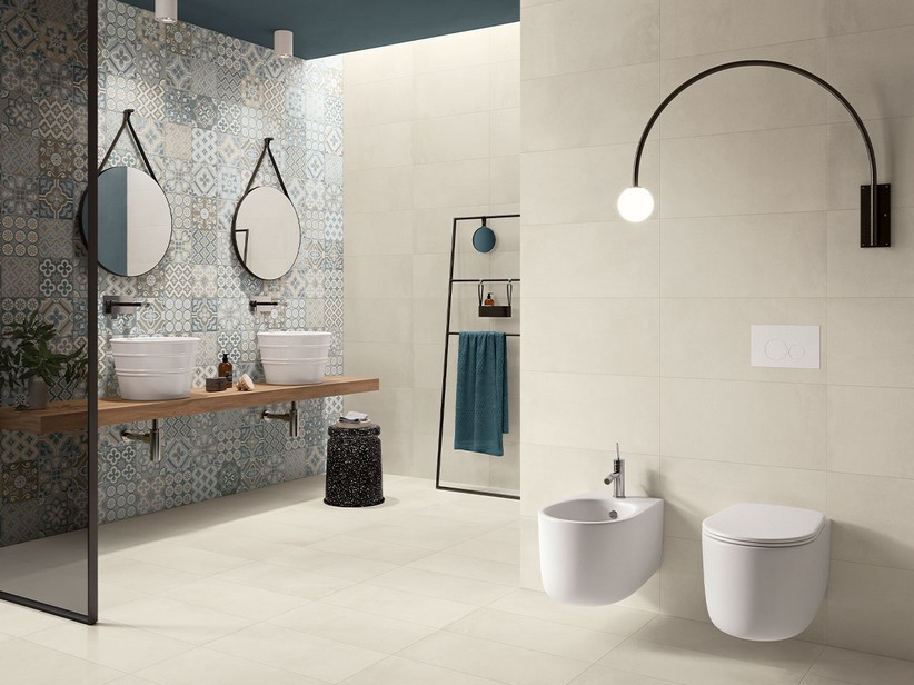 Pavimento in gres porcellanato effetto cemento REVOLUTION BIANCO per interno