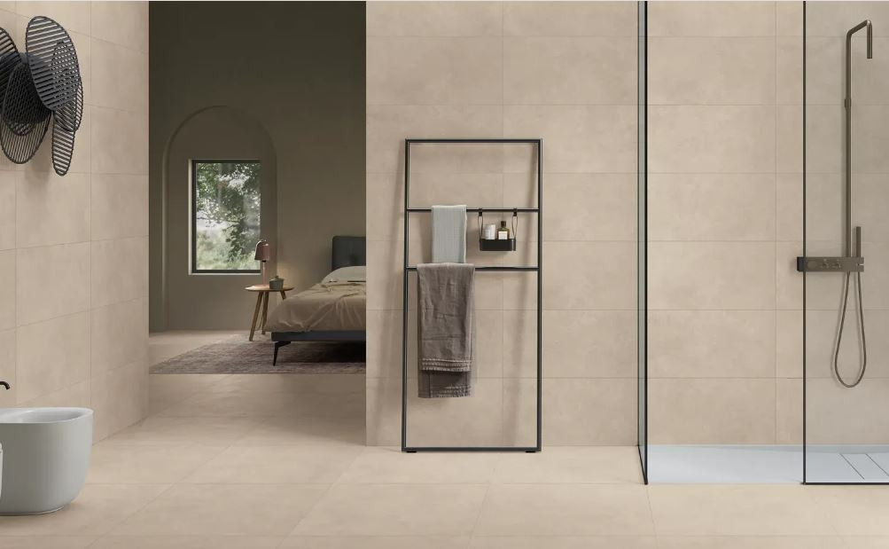 Pavimento in gres porcellanato effetto cemento REVOLUTION BEIGE per interno