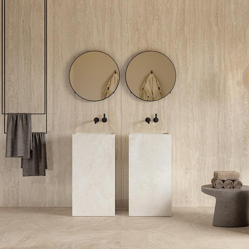 Lastra In Gres Provenza Unique Travertine Vein Cut Cream 120x278 Lappato