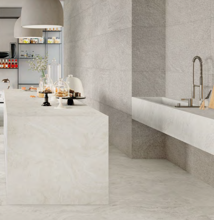 Lastra In Gres Provenza Unique Travertine White Minimal 120x278