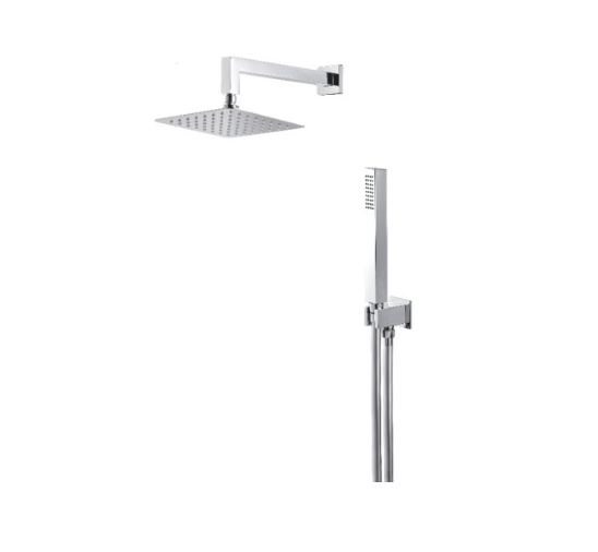 Kit doccia quadro completo di presa acqua con supporto, soffione 200x200 mm e braccio L = 300 mm WELLNESS VEMA