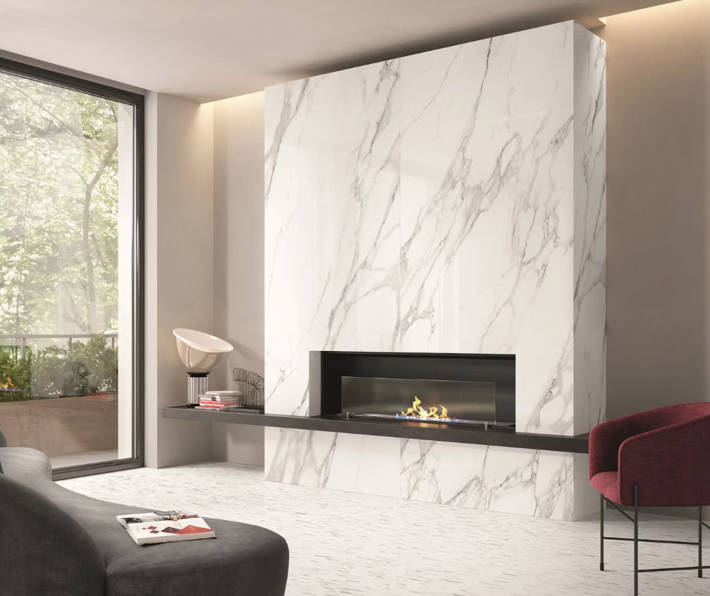 Pavimento in gres porcellanato Emilceramica serie Tele di marmo Statuario Michelangelo Naturale