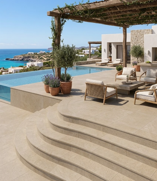 Pavimento in gres porcellanato serie CALCAREA Beige R11 per esterno by Bertolani