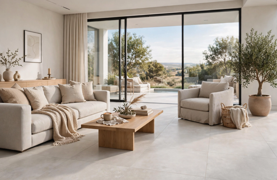 Pavimento in gres porcellanato serie Cruda colore Bianco R9 by Ceramica Rondine