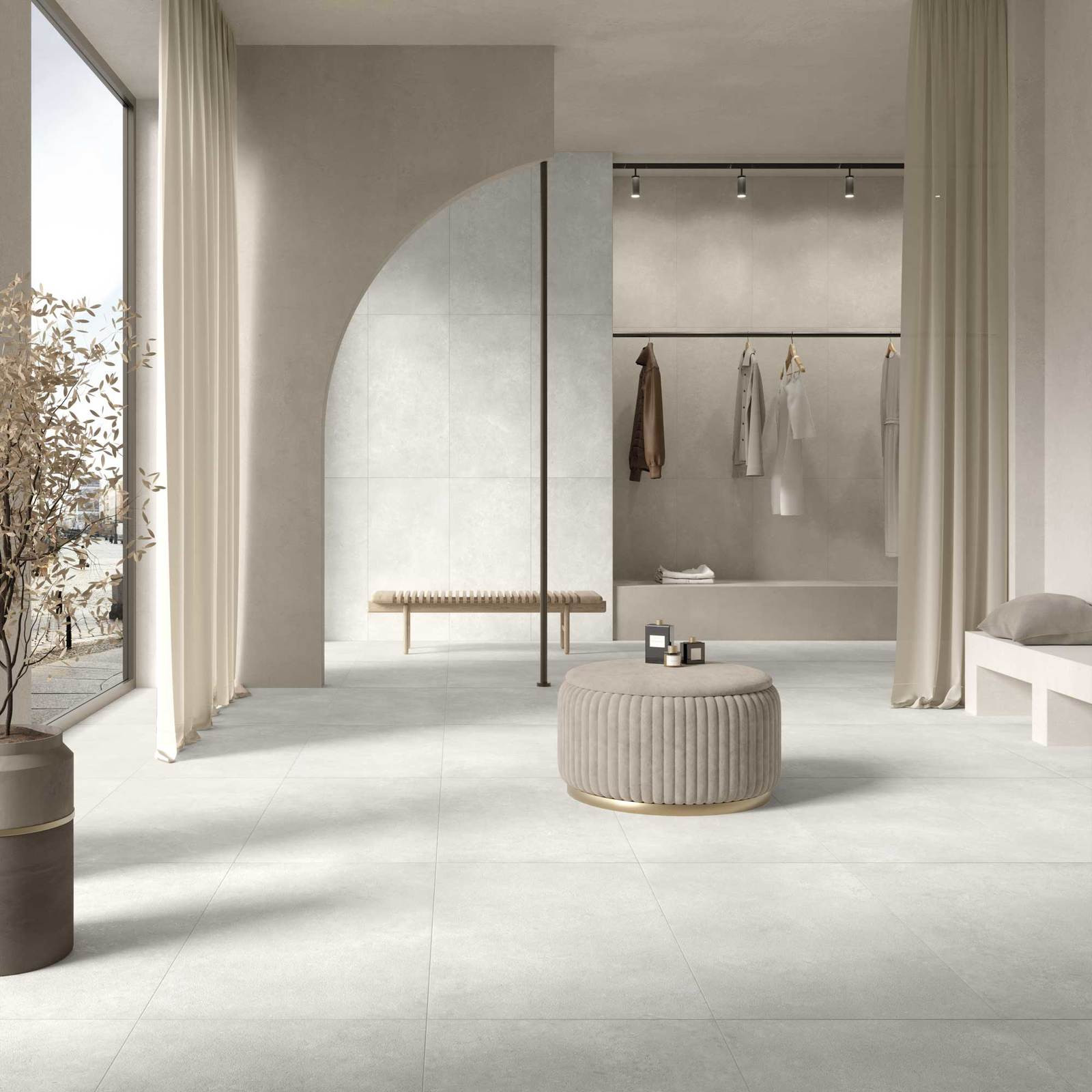 Pavimento per esterno in gres porcellanato effetto cemento serie SERICA colore BONE R11