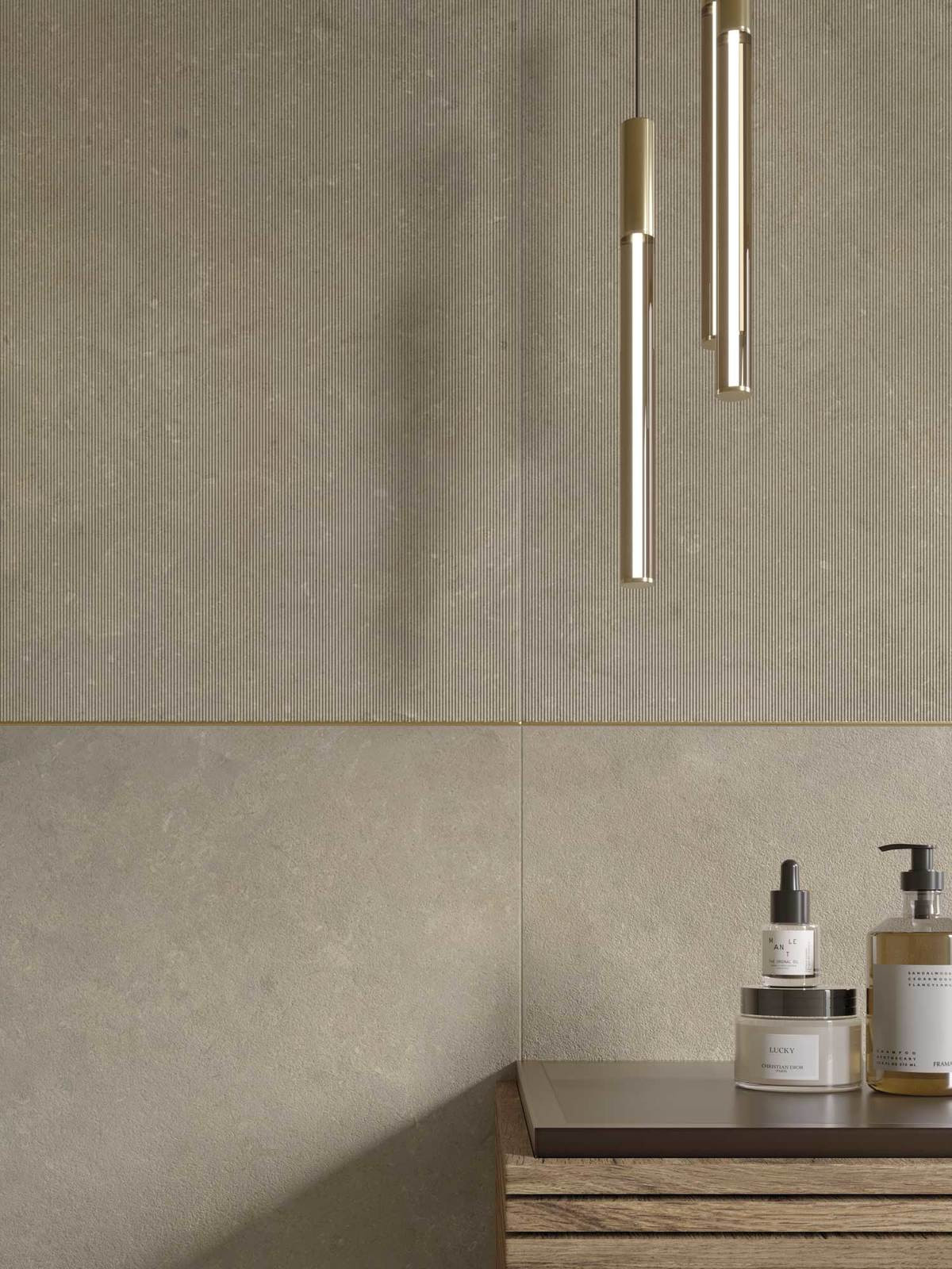 Rivestimento in gres porcellanato effetto cemento serie SERICA colore MUD RIGATINO 60X120