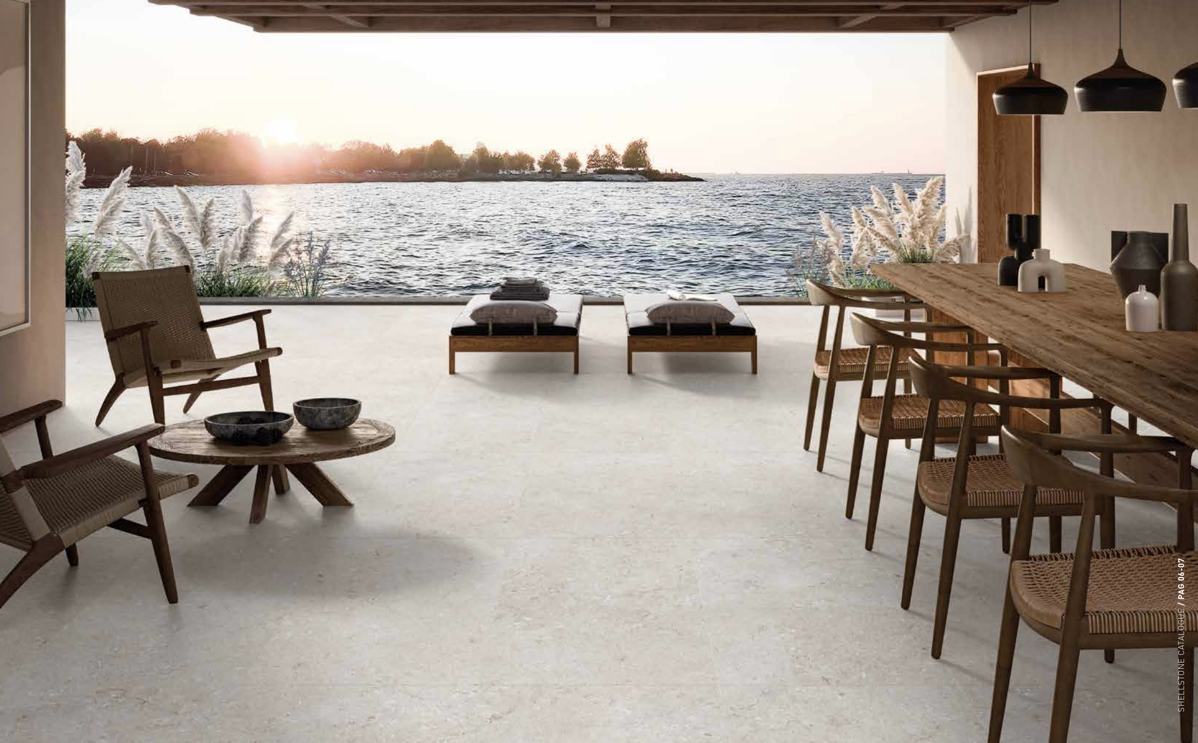 Pavimento in gres porcellanato 2 cm galleggiante Ultra Shellstone Bianco serie Outdoor by Dado Ceramica