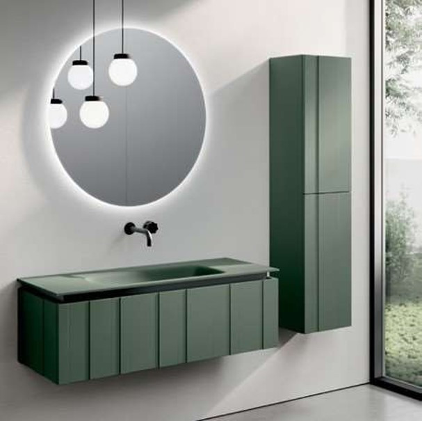 Mobile Bagno Sospeso Verde Bosco con Lavabo e Specchio LED | TETI.01