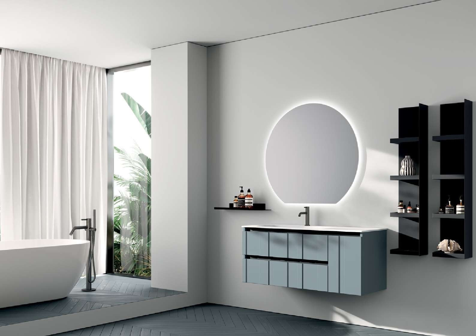 Mobile Bagno Sospeso Carta da Zucchero con Lavabo e Specchio Illuminato | TETI.04