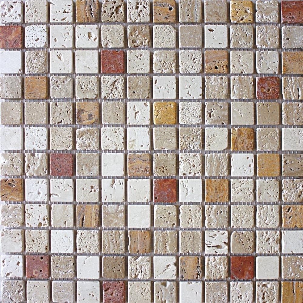 Mosaico in vero marmo travertino CLEAR MIX 30x30 con tessere da 2,3x2,3
