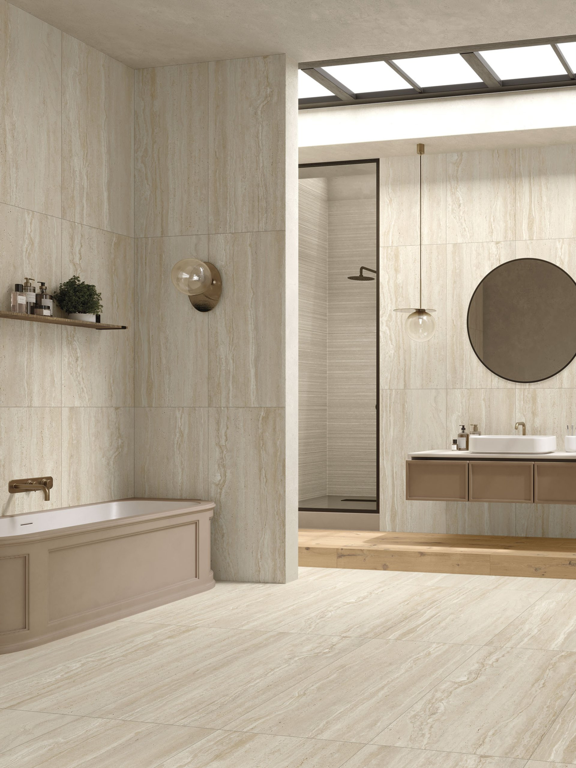 Pavimento in gres porcellanato serie TRAVERTINO Beige R10 per interno by Bertolani Pavimenti