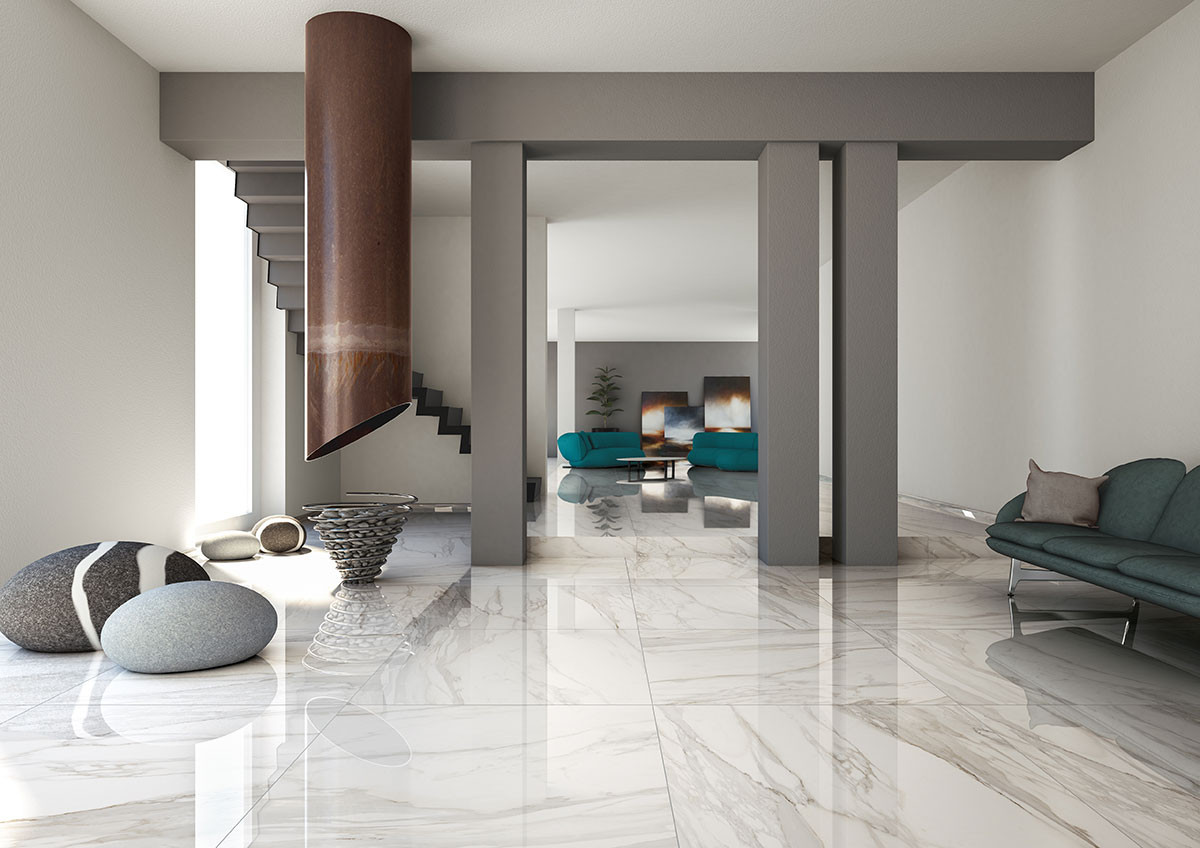 Pavimento in gres porcellanato serie White Marble colore Calacatta Oro LUCIDO
